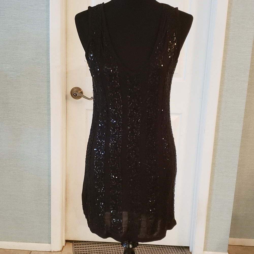 Sexy black fitted sequin dress, S
